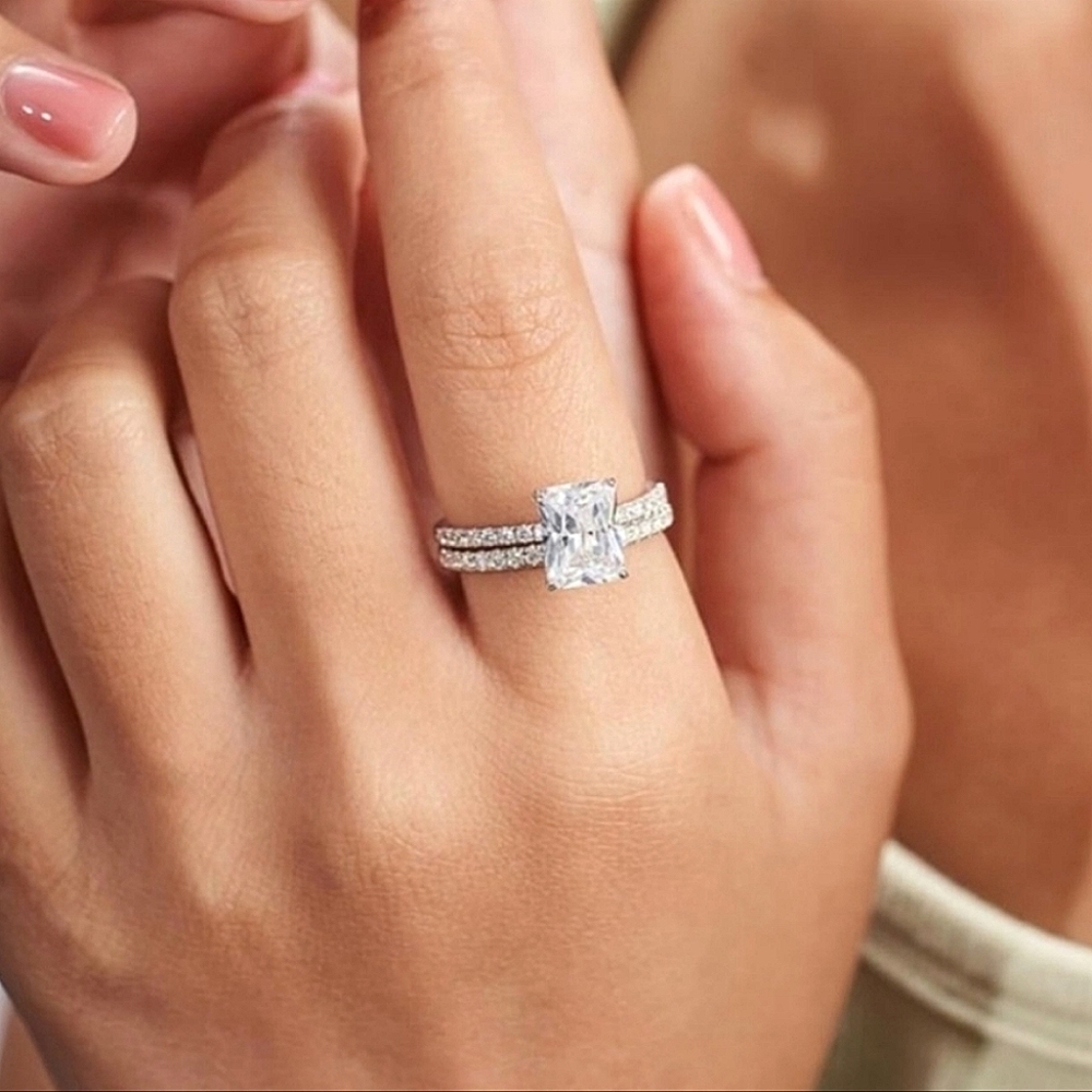 3 Ct Emerald Cut Diamond Wedding Ring Set